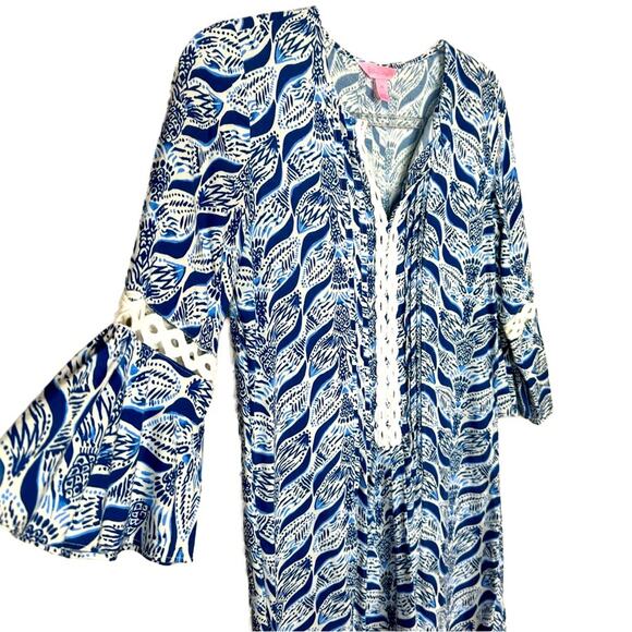 Lilly Pulitzer Bell Sleeve Tunic Dress - Nautical BLUE + WHITE - Picture 1 of 8